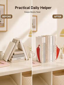 Joivida 2Pcs Bright Red Chili Cutout Hollow Metal Bookends, L Type Anti-Slip Heavy Duty Iron Book Stoppers, Creative Decorative Book Clips For Desktop, Bookshelf, Kitchen Cookbooks, Multi-Scene Household Office Countertop Book Storage Organizer Accessories - multicolor - View 10