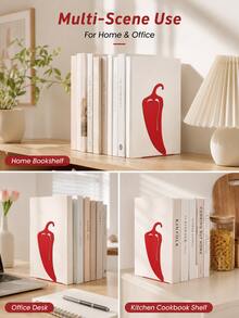 Joivida 2Pcs Bright Red Chili Cutout Hollow Metal Bookends, L Type Anti-Slip Heavy Duty Iron Book Stoppers, Creative Decorative Book Clips For Desktop, Bookshelf, Kitchen Cookbooks, Multi-Scene Household Office Countertop Book Storage Organizer Accessories - multicolor - View 11