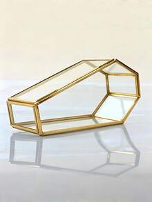 Gothic Golden Glass Coffin Keepsake Box + Vintage Hexagon Embossed Glass Coasters, Non Slip Table Jewelry Mats For Halloween Home Decor. - gold - View 5