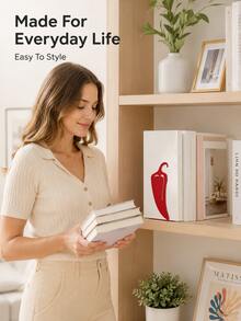 Joivida 2Pcs Bright Red Chili Cutout Hollow Metal Bookends, L Type Anti-Slip Heavy Duty Iron Book Stoppers, Creative Decorative Book Clips For Desktop, Bookshelf, Kitchen Cookbooks, Multi-Scene Household Office Countertop Book Storage Organizer Accessories - multicolor - View 13