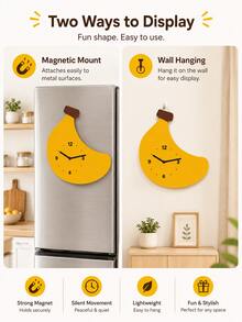 Joivida 2026 Mini Wall Clock, Cute Banana Cartoon Shaped, Punch-Free Installation, Silent Sweep Second Movement, Dual Purpose Design Support Magnetic Attachment & Wall Hanging, Made Of Acrylic Material, Simple Stylish Wall Decor Watch, Effortless To Mount - multicolor - View 12