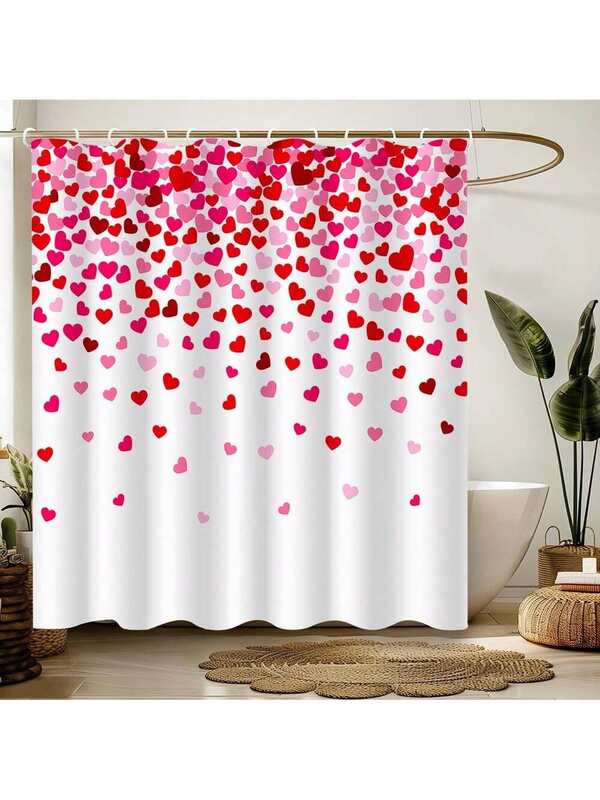 1 Valentine's Day Love Pattern Shower Curtain, Sweet And Romantic Love Print, Very Suitable For Valentine's Day Bathroom Decoration, General Room Decoration, Home Decoration, Bathroom Accessories