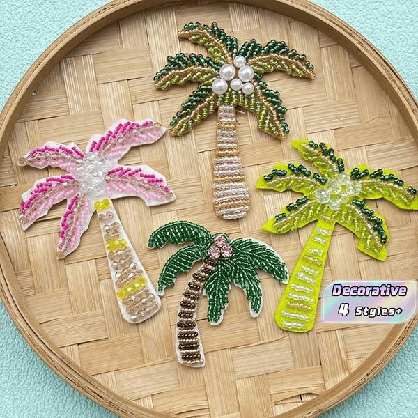 1 Stück handgefertigter Kokosnussbaum-Patch mit Perlen, Nähzubehör für Kleidung, Taschen, Schuhe, Hüte, Tagebücher, Heimdekoration, handgefertigt mit Farbvariationen, normal und beeinträchtigt die Verwendung nicht