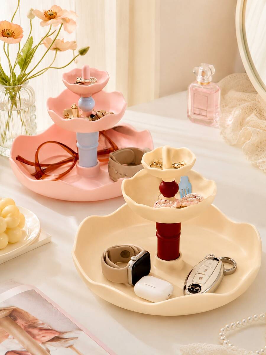 Zazumi 3-Tier Fountain Shape PP Multifunction Desktop Organizer Stand, Creative Display Rack For Earrings, Hair Ties, Scrunchies, Rings, Bracelets, Keys, Cosmetics & Small Items, Vanity, Bedroom, Birthday, Holiday & Housewarming Gift - Multicolor - View 1