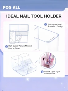 Nail Art Tool Organizer Transparent Plastic Portable Storage Box For Drill Bits Files Brushes Holders Manicure Salon Home Use Sponge Container Rectangular Clear Case - View 6