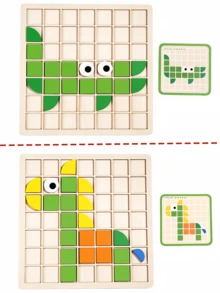 MINKOJA Wooden Mosaic Pattern Block Puzzle Set, 120 Pcs Color Geometric Shapes With Grid Board & Double Sided Flash Cards, Kids Shape Color Recognition Logical Thinking Fine Motor Educational Toy For Toddlers 3+ - Multicolor - View 8