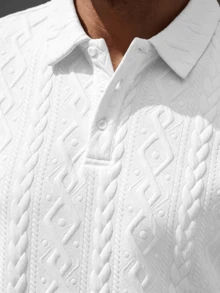 Manfinity CasualCool 男士純色短袖 Polo 衫與短褲休閒日常套裝 - 白色 - 查看 3