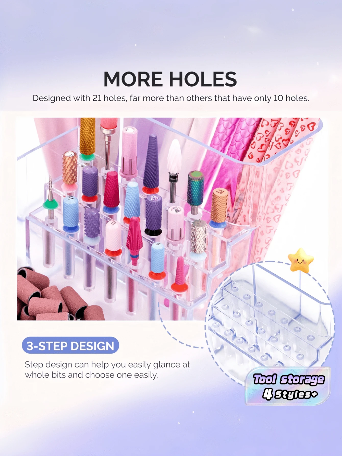 Nail Art Tool Organizer Transparent Plastic Portable Storage Box For Drill Bits Files Brushes Holders Manicure Salon Home Use Sponge Container Rectangular Clear Case - View 1