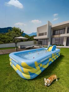 1pc Foldable Portable Multi-Layer Inflatable Swimming Pool, Made Of Soft And Durable PVC Thickened Material, Suitable For Garden, Backyard Or Rooftop Relaxation Water Entertainment Equipment Swimming Pool, Large Blue Inflatable Swimming Pool - C - View 2