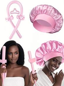 10/7/12/48/50pcs Sleep Hair Styling Tools Set, Curler 1pc Silk Pillowcase For Hair And Skin Queen Set, Silk Heatless Curling Set, Overnight Curling Iron, 1pc Sleep Soft Eye Mask, 1pc Sleep Silk Nightcap, Sleep Essential Set - Pink - View 9