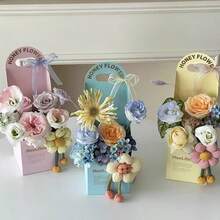 1PC Minimalist Flower Gift Handheld Box, Flower Wrapping Paper Box, Creative Floral Bouquet Gift Box, Handmade Flower Art Diy Decoration Box, Suitable For Rose, Carnation, And Various Fresh Flower Bouquets - multicolor - View 5