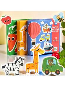 1 Kotak Puzzle Mencocokkan Hewan, Kendaraan, Buah dan Sayuran untuk Anak-Anak, Mainan Edukasi Sederhana dari Kayu untuk Pendidikan Anak Usia Dini. - MultiWarna - View 2
