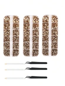 1/3Box  Champagne Gold Flatback Rhinestones Crystal Gems For Nail Art DIY Crafts Makeup Accessories Manicure Decor Jewelry Making - Champagne - View 9