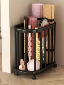 1PC Large Capacity Durable Easy Clean Plastic Grid Black White Open Storage Basket With Wheels Space Saving For Yoga Mat Fitness Equipment Bathroom Laundry Home Office Trending Popular Essential - Multicolor - View 5