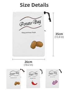 Haus Hana 1/2pcs 26x35cm Portable Canvas Vegetable Storage Bag, Drawstring Potato Onion Pepper Print Produce Organizer With Non-Woven Lining, Simple Farmhouse Pantry Sack For Kitchen, Home, Camping, Grocery, Daily Use & Gift - View 4