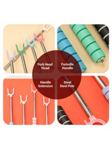 Telescopic Clothes Fork, Stainless Steel Extendable Garment Hanging Pole, U-Shape Non-Slip Clothesline Prop Rod With Sponge Grip, Portable High Reach Laundry Stick For Balcony & Closet - multicolor - View 10