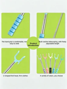 Telescopic Clothes Fork, Stainless Steel Extendable Garment Hanging Pole, U-Shape Non-Slip Clothesline Prop Rod With Sponge Grip, Portable High Reach Laundry Stick For Balcony & Closet - multicolor - View 15