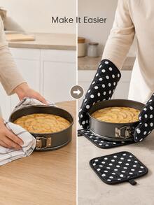 Haus Hana 1/2pcs Black Polka Dot Oven Mitts & Pot Holders, Cute Kitchen Oven Gloves And Hot Pads Set For Cooking, Baking, Microwave, Grilling, Home Kitchen Daily Use & Gift - View 5