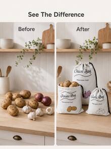 Haus Hana 1/2pcs 26x35cm Portable Canvas Vegetable Storage Bag, Drawstring Potato Onion Pepper Print Produce Organizer With Non-Woven Lining, Simple Farmhouse Pantry Sack For Kitchen, Home, Camping, Grocery, Daily Use & Gift - View 7
