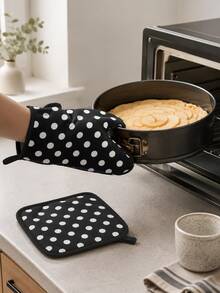 Haus Hana 1/2pcs Black Polka Dot Oven Mitts & Pot Holders, Cute Kitchen Oven Gloves And Hot Pads Set For Cooking, Baking, Microwave, Grilling, Home Kitchen Daily Use & Gift - View 3