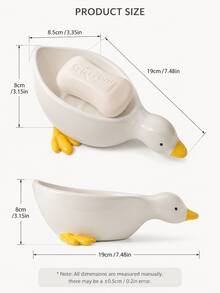 1pc Yellow Duck Shaped Soap Rack,Plastic Material, Suitable For Kitchen Bathroom Countertop Receiving Box, Non-Slip Drain Soap Box Container Bathroom Accessories - White - View 3