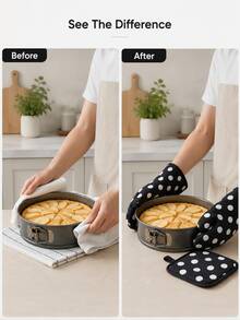 Haus Hana 1/2pcs Black Polka Dot Oven Mitts & Pot Holders, Cute Kitchen Oven Gloves And Hot Pads Set For Cooking, Baking, Microwave, Grilling, Home Kitchen Daily Use & Gift - View 7