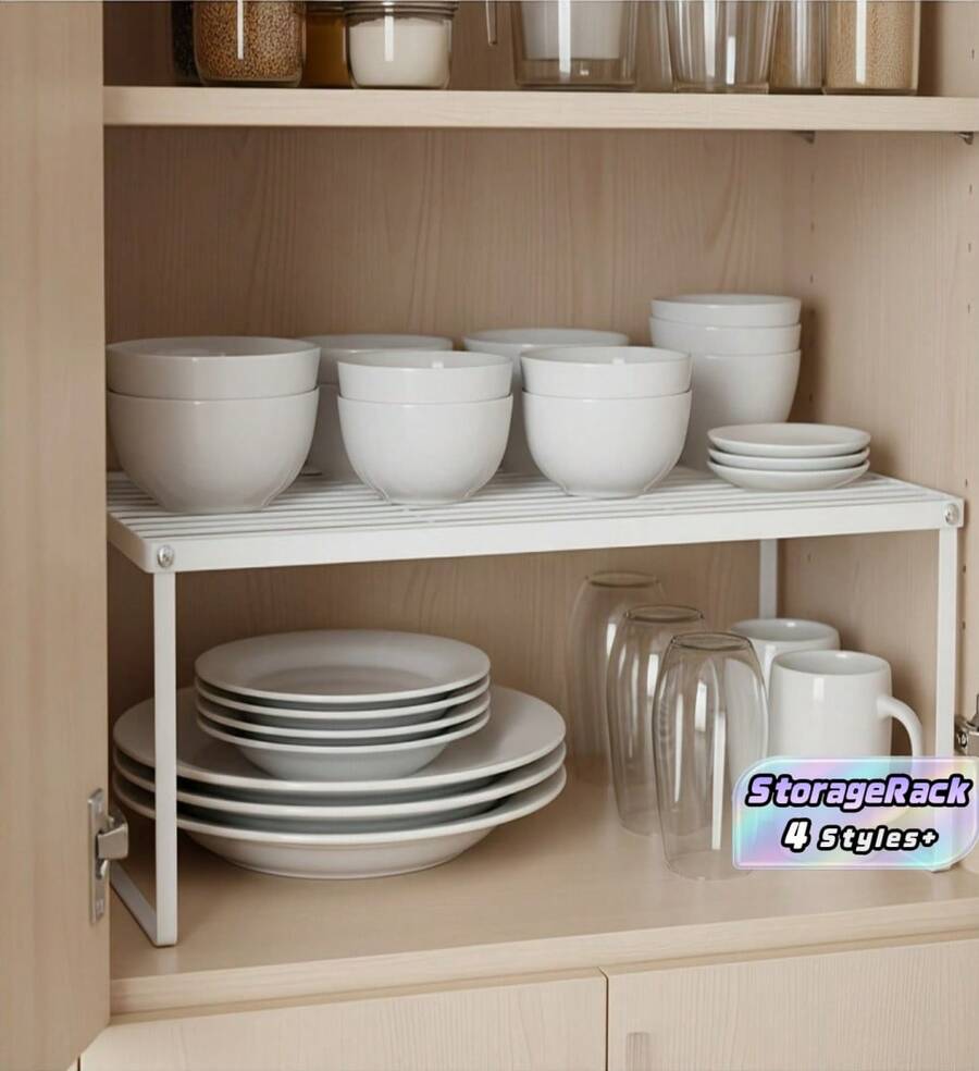 1pc Carbon Steel Countertop Storage Rack - Foldable Wardrobe Organizer, Polished Surface, Space-Saving, Suitable For Kitchen, Dining Room, Bar, Kitchen Tools And Small Items, Minimalist Design, Sturdy Structure, Fits Kitchen Cabinet