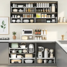 Estantería de almacenamiento de cocina, gabinete extensible con almacenamiento multinivel, encimera multifuncional, estante organizador de almacenamiento de recipientes de salsa. - Multicolor - Ver 2