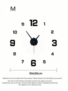 1PC Nordic Style Silent Creative Self-Adhesive Wall Clock, DIY Acrylic Digit Wall Sticker Decor, Luminous Function, Perfect Valentine's Day Gift, Battery Powered (AA Battery Not Included), Suitable For Living Room And Bedroom - Multicolor - Black - View 10