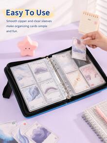 Zazumi 1pc Red White Colorblock Zipper Trading Card Binder, Portable Card Collection Album With Wrist Strap, Game Card Storage Book For TCG Cards, Sports Cards, Collector Organizer & Gift - View 4