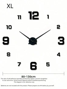 1PC Nordic Style Silent Creative Self-Adhesive Wall Clock, DIY Acrylic Digit Wall Sticker Decor, Luminous Function, Perfect Valentine's Day Gift, Battery Powered (AA Battery Not Included), Suitable For Living Room And Bedroom - Multicolor - Black - View 9