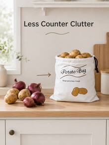 Haus Hana 1/2pcs 26x35cm Portable Canvas Vegetable Storage Bag, Drawstring Potato Onion Pepper Print Produce Organizer With Non-Woven Lining, Simple Farmhouse Pantry Sack For Kitchen, Home, Camping, Grocery, Daily Use & Gift - View 5