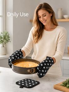 Haus Hana 1/2pcs Black Polka Dot Oven Mitts & Pot Holders, Cute Kitchen Oven Gloves And Hot Pads Set For Cooking, Baking, Microwave, Grilling, Home Kitchen Daily Use & Gift - View 11
