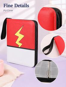Zazumi 1pc Red White Colorblock Zipper Trading Card Binder, Portable Card Collection Album With Wrist Strap, Game Card Storage Book For TCG Cards, Sports Cards, Collector Organizer & Gift - View 5