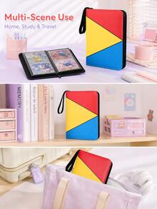 Zazumi 1pc Red White Colorblock Zipper Trading Card Binder, Portable Card Collection Album With Wrist Strap, Game Card Storage Book For TCG Cards, Sports Cards, Collector Organizer & Gift - View 8