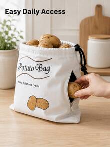 Haus Hana 1/2pcs 26x35cm Portable Canvas Vegetable Storage Bag, Drawstring Potato Onion Pepper Print Produce Organizer With Non-Woven Lining, Simple Farmhouse Pantry Sack For Kitchen, Home, Camping, Grocery, Daily Use & Gift - View 6