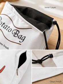 Haus Hana 1/2pcs 26x35cm Portable Canvas Vegetable Storage Bag, Drawstring Potato Onion Pepper Print Produce Organizer With Non-Woven Lining, Simple Farmhouse Pantry Sack For Kitchen, Home, Camping, Grocery, Daily Use & Gift - View 8