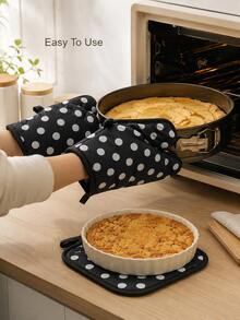 Haus Hana 1/2pcs Black Polka Dot Oven Mitts & Pot Holders, Cute Kitchen Oven Gloves And Hot Pads Set For Cooking, Baking, Microwave, Grilling, Home Kitchen Daily Use & Gift - View 6