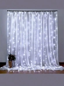 قطعة واحدة من أضواء الستائر، 3 أمتار، 100/200/300 مصباح LED، قابلة للتوصيل عبر USB، مع 8 أوضاع إضاءة دافئة/بيضاء، أضواء سلسلة للاستخدام الخارجي مع جهاز تحكم عن بعد، أضواء ستائر معلقة على الجدران والنوافذ، مناسبة للغرف والحفلات والزفاف وديكور الجدران البيضاء والمناسبات الاحتفالية، هدية أضواء خيالية - ضوء دافئ - مشاهدة 4