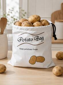 Haus Hana 1/2pcs 26x35cm Portable Canvas Vegetable Storage Bag, Drawstring Potato Onion Pepper Print Produce Organizer With Non-Woven Lining, Simple Farmhouse Pantry Sack For Kitchen, Home, Camping, Grocery, Daily Use & Gift - View 2