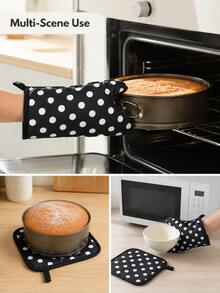 Haus Hana 1/2pcs Black Polka Dot Oven Mitts & Pot Holders, Cute Kitchen Oven Gloves And Hot Pads Set For Cooking, Baking, Microwave, Grilling, Home Kitchen Daily Use & Gift - View 9