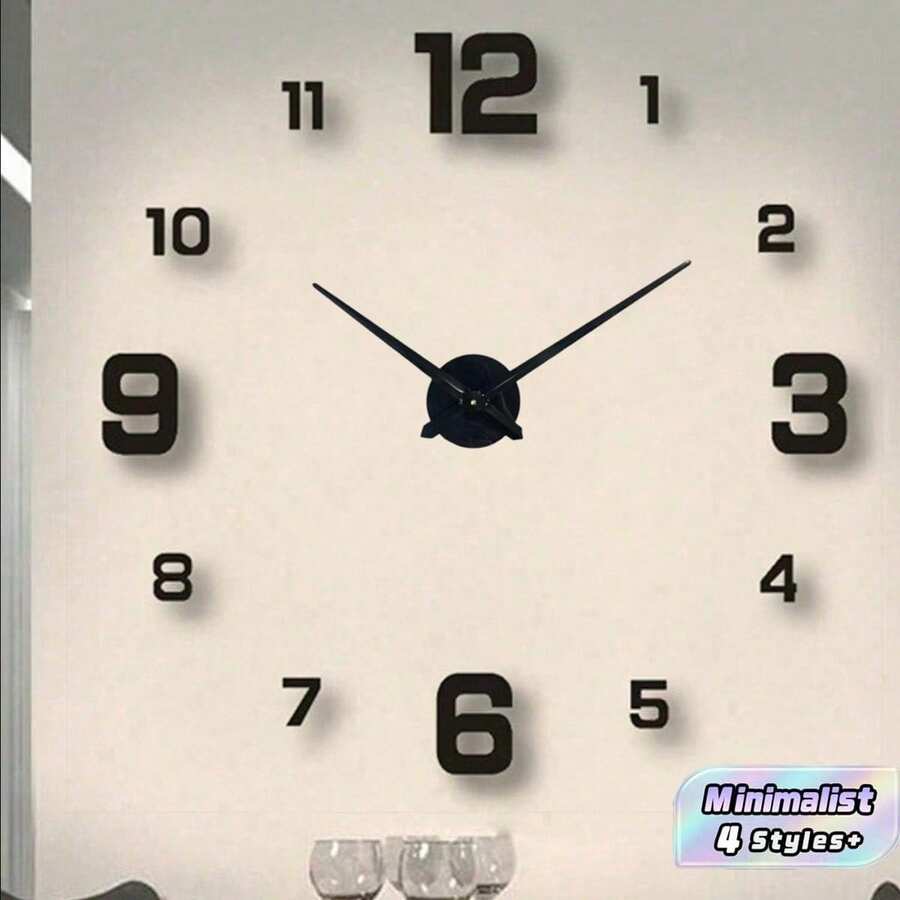 1PC Nordic Style Silent Creative Self-Adhesive Wall Clock, DIY Acrylic Digit Wall Sticker Decor, Luminous Function, Perfect Valentine's Day Gift, Battery Powered (AA Battery Not Included), Suitable For Living Room And Bedroom - Multicolor - Black - View 1