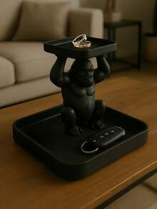 1PC 3D Printed Unique Gorilla Shape Durable Desktop Tray Organizer For Jewelry Cosmetics Keys Home Decor Ornament No Electricity Needed Multifunctional Catch All Storage Box Decorative Room Accent Gift - Black - View 5
