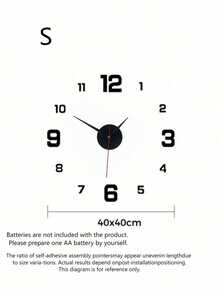 1PC Nordic Style Silent Creative Self-Adhesive Wall Clock, DIY Acrylic Digit Wall Sticker Decor, Luminous Function, Perfect Valentine's Day Gift, Battery Powered (AA Battery Not Included), Suitable For Living Room And Bedroom - Multicolor - Black - View 7
