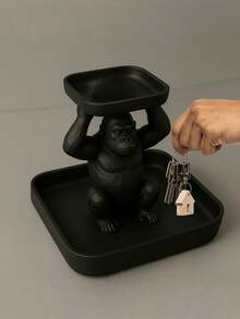 1PC 3D Printed Unique Gorilla Shape Durable Desktop Tray Organizer For Jewelry Cosmetics Keys Home Decor Ornament No Electricity Needed Multifunctional Catch All Storage Box Decorative Room Accent Gift - Black - View 3