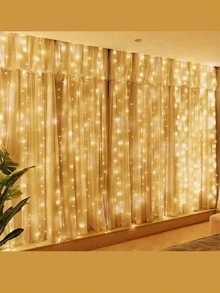 قطعة واحدة من أضواء الستائر، 3 أمتار، 100/200/300 مصباح LED، قابلة للتوصيل عبر USB، مع 8 أوضاع إضاءة دافئة/بيضاء، أضواء سلسلة للاستخدام الخارجي مع جهاز تحكم عن بعد، أضواء ستائر معلقة على الجدران والنوافذ، مناسبة للغرف والحفلات والزفاف وديكور الجدران البيضاء والمناسبات الاحتفالية، هدية أضواء خيالية - ضوء دافئ - مشاهدة 1