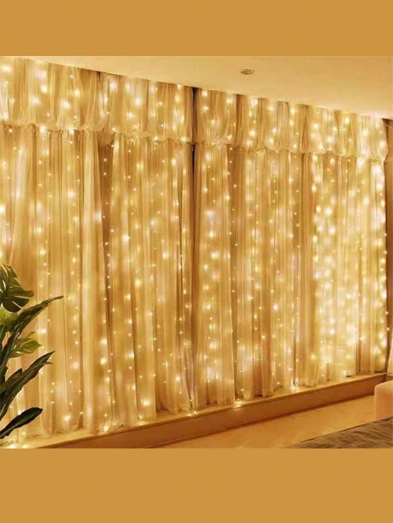 قطعة واحدة من أضواء الستائر، 3 أمتار، 100/200/300 مصباح LED، قابلة للتوصيل عبر USB، مع 8 أوضاع إضاءة دافئة/بيضاء، أضواء سلسلة للاستخدام الخارجي مع جهاز تحكم عن بعد، أضواء ستائر معلقة على الجدران والنوافذ، مناسبة للغرف والحفلات والزفاف وديكور الجدران البيضاء والمناسبات الاحتفالية، هدية أضواء خيالية - ضوء دافئ - مشاهدة 1