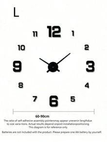 1PC Nordic Style Silent Creative Self-Adhesive Wall Clock, DIY Acrylic Digit Wall Sticker Decor, Luminous Function, Perfect Valentine's Day Gift, Battery Powered (AA Battery Not Included), Suitable For Living Room And Bedroom - Multicolor - Black - View 8
