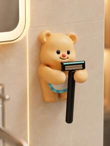 Joivida 1pc Cute Bear Wall-Mounted Razor & Comb Holder, No-Drill Bathroom Storage Rack, Adhesive Organizer For Shower Sink Vanity - Multicolor - View 8