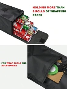 1 Large-Capacity Black Christmas Gift Packaging Bag, PVC Waterproof Wrapping Paper Storage Bag, With Handle, Easy-To-Carry Tubular Container. - Black - View 6